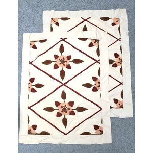 Two! BELLA Cottage Standard Pillow Shams Case Tan, Burgundy, Green Embroidered